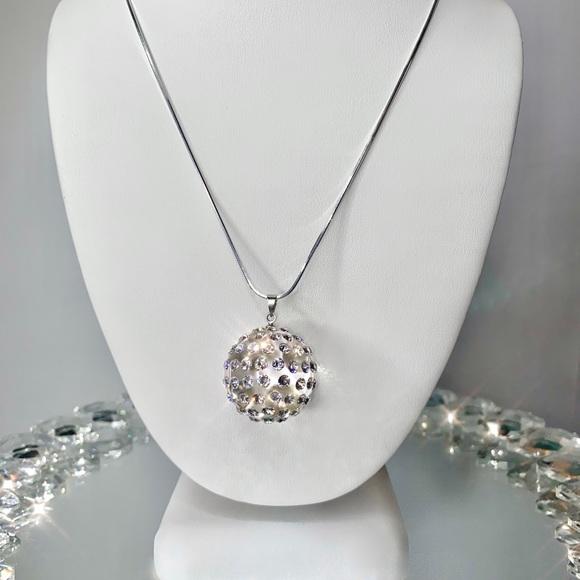 Clear Acrylic Ball Sphere necklace embellished with genuine Swarovski crystals - Picture 9 of 11